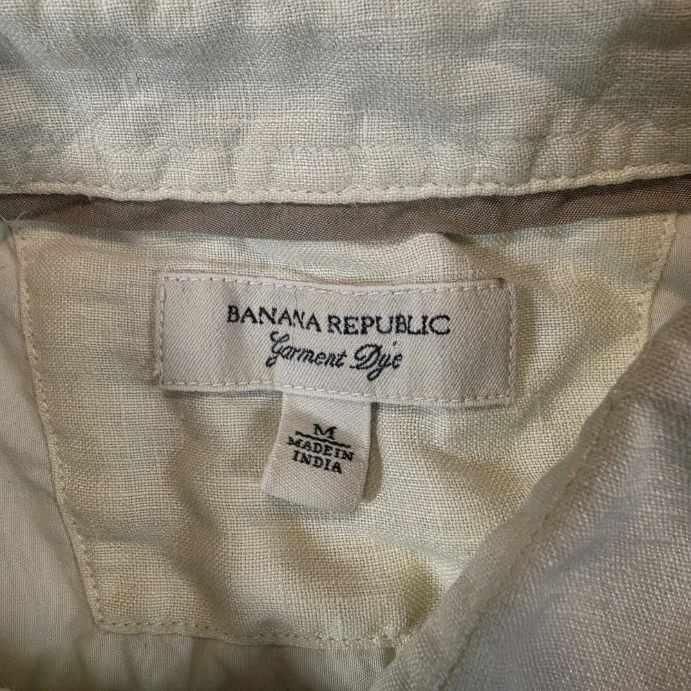 Banana Republic Linen Shirt Mens M Yellow Ruffle Tuxedo Short Sleeve Garment